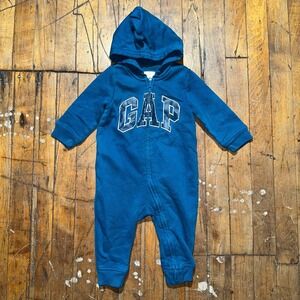 Gap Snowsuit Toddler 6-12M Blue Fleece Lined Long Sleeve Hooded Zip Front Comfy